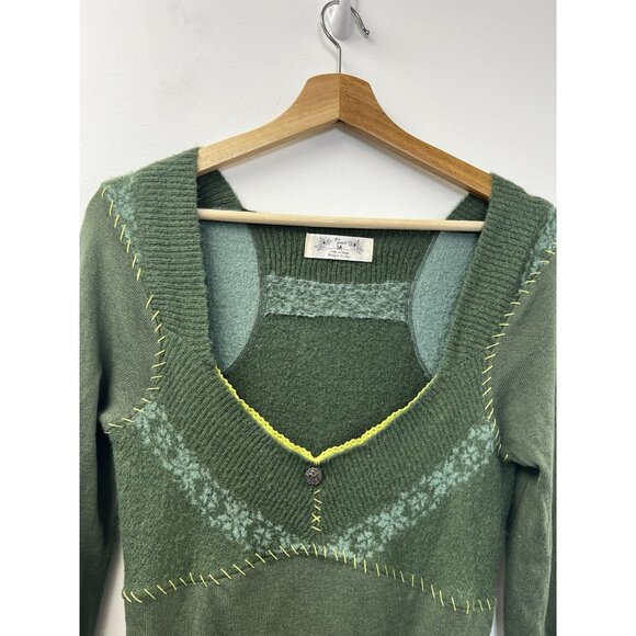 Free People Long Sweater Sage Green Long Sleeve Knit Cottagecore Tunic Sz M - Picture 5 of 9